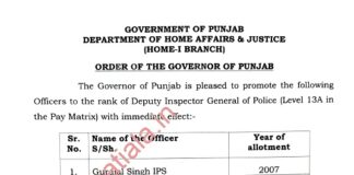 Promotions-Punjab govt promoted four IPS officers as DIG’s