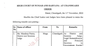 Judicial transfers- District and Sessions judges, Additional D&SJ transferred in Punjab