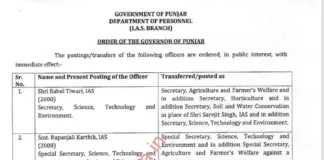 3 IAS transferred in Punjab; one IAS relived without posting