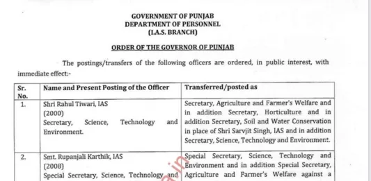 3 IAS transferred in Punjab; one IAS relived without posting