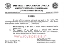 Winter holidays extended upto middle classes; timings changed for upper classes-Director School Education, Chandigarh