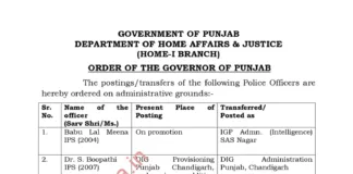 IG,DIG, SSP, SP rank 24 IPS-PPS transferred in Punjab