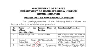 12 SSPs amongst 13 IPS-PPS transferred in Punjab