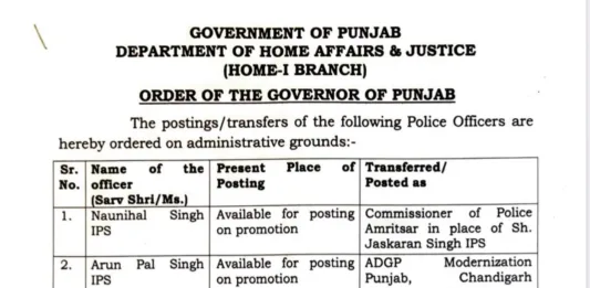 Major reshuffling in Punjab police; 18 IPS-PPS transferred