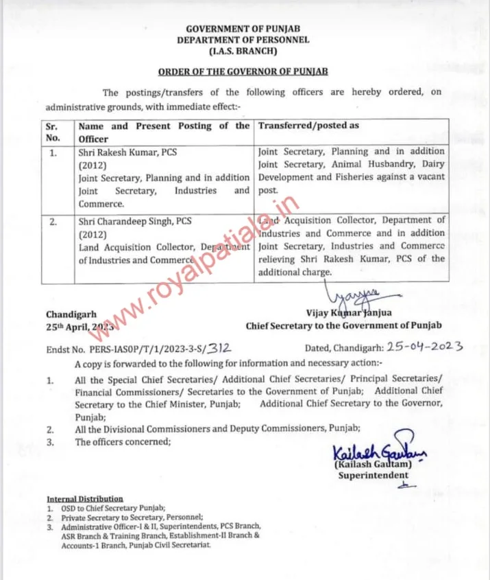 Punjab government transfer two PCS officers