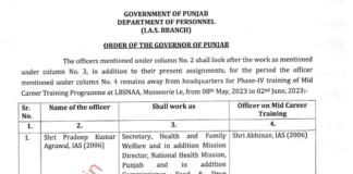 Punjab IAS officers on training; others get additional charge of various posts