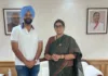 BJP district president Ajayvir Singh Lalpura meets Union Minister Smriti Irani