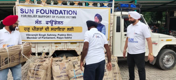 MP Vikram Sahney, sends relief material at flood effected villages of Dudhan Sadhan and Patran, District Patiala