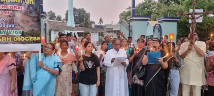 Candle light prayer service organized to express the solidarity with the Women in Manipur