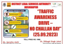 “‘No Challan Day” to be observed by one of Punjab’s DLSA on September 25