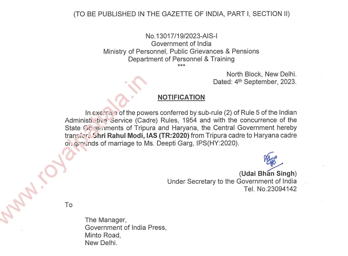 Haryana IPS officer’s plea accepted; Tripura cadre IAS officer transferred to Haryana 