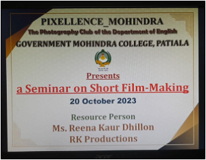 Guest lecture on Short Film-making organised by Photography club of Government Mohindra College Patiala 