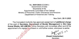 Union Home Secretary AK Bhalla gets additional key department's charge