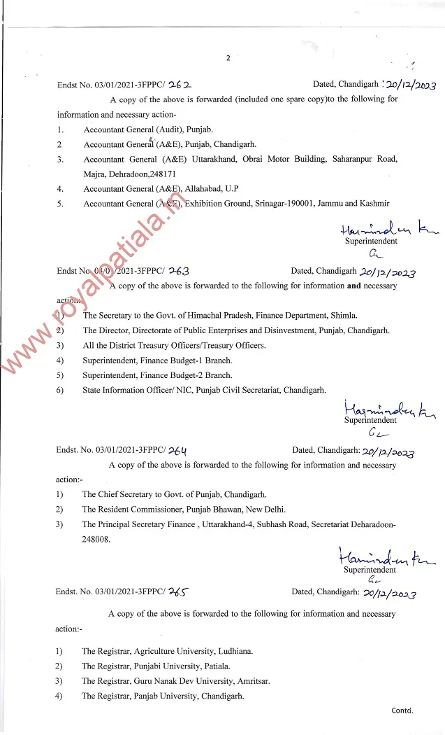 4 percent DA letter to Pensioners, Family Pensioners issued by Punjab govt ; copy forwarded to all bankers