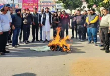 BJP leaders burn effigies of Cong MP and Congress