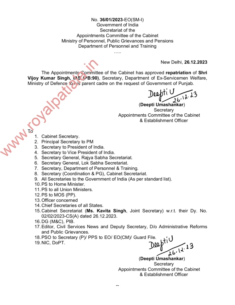 Senior Punjab IAS on central deputation repatriated back on state government’s request; administrative rejig indicated