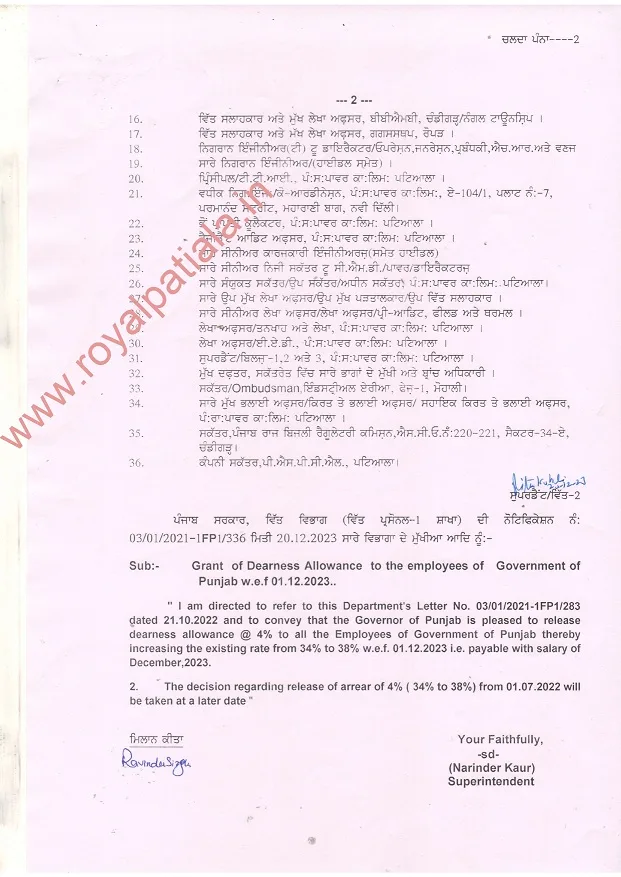 PSPCL issues increased 4 percent DA orders to employees, pensioners, family pensioners