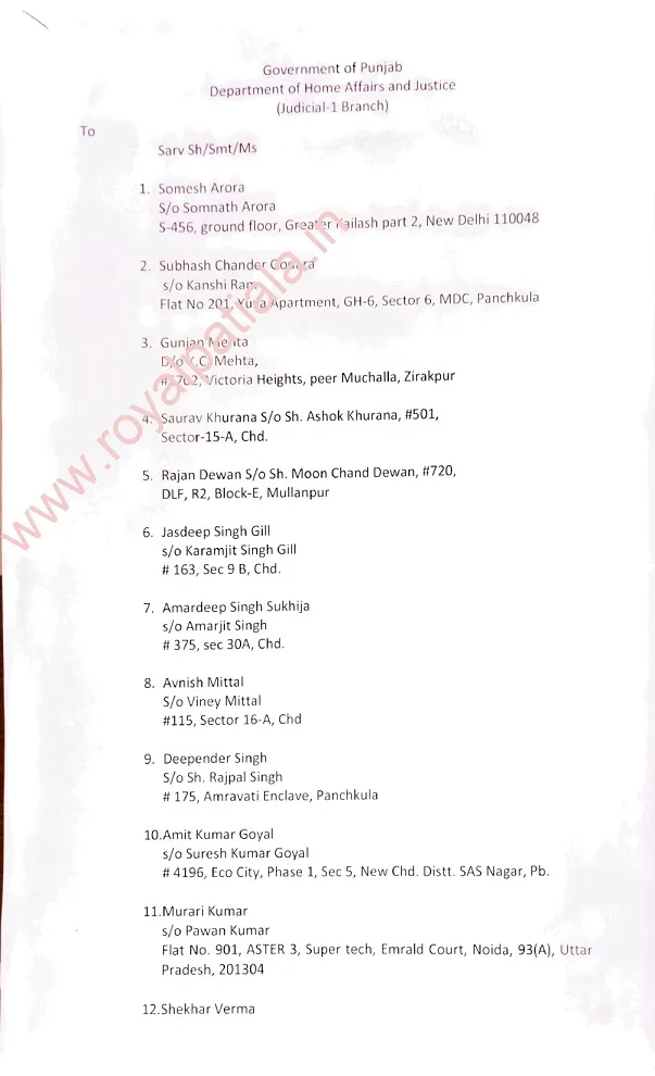 Punjab government releases list of empanelled 25 additional advocate general for defending cases