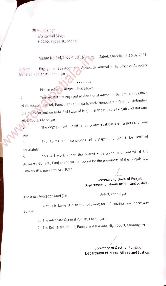 Punjab government releases list of empanelled 25 additional advocate general for defending cases