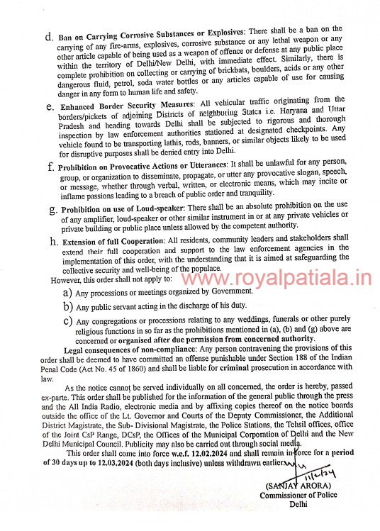 Precautionary order of section 144 Criminal Procedure Code issued by Delhi police
