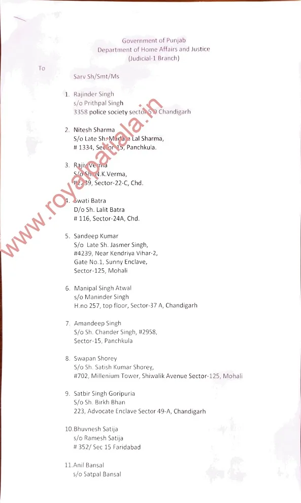 Punjab government releases list of empanelled 43 Deputy advocate general for defending cases
