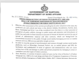 Internet service suspension extended in many districts of Haryana