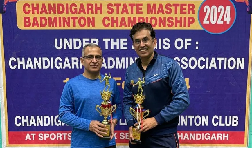 Vijayendra and Rajneesh Clinch Doubles Title in Chandigarh State Seniors ( Veterans) Badminton Championships -2024