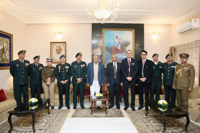 Governor Purohit plays a perfect host during meeting with officers of National Defence College at Punjab Raj Bhawan