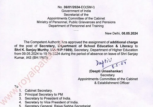 Himachal cadre IAS officer gets additional charge of Secretary, Department of School Education & Literacy-DoPT