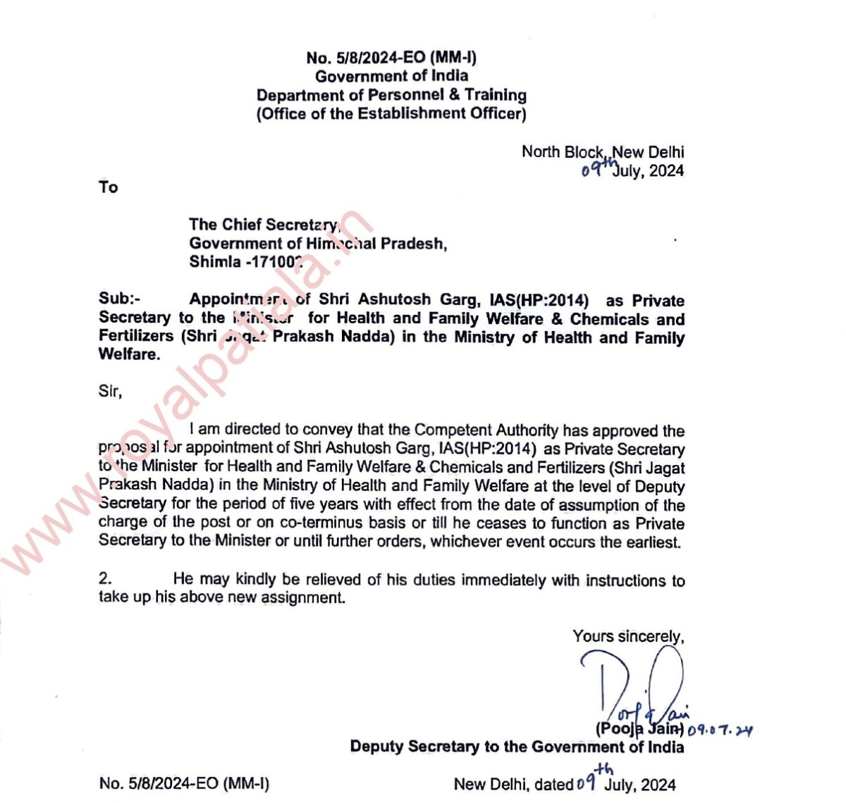 HP cadre IAS officer appointed as private secretary to Union Health Minister JP Nadda