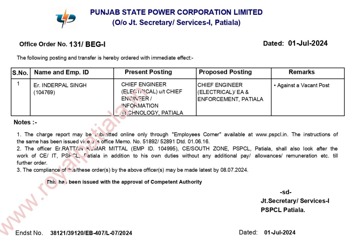 PSPCL gets new chief engineer EA & Enforcement