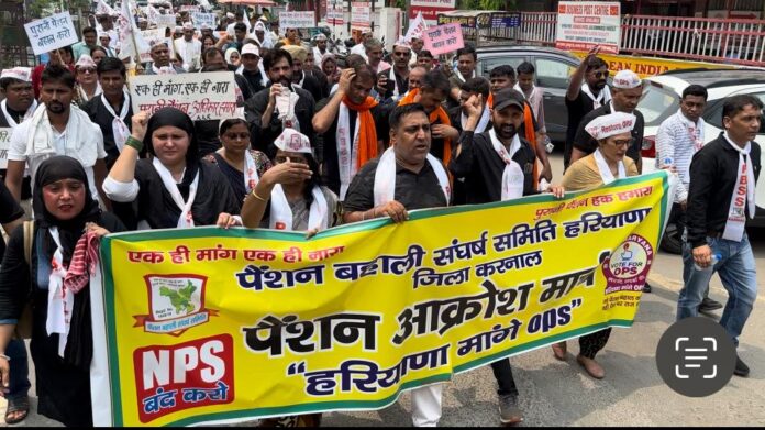 Govt employees protest march at Karnal seeking restoration of OPS