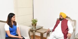 Olympic medal winner Manu Bhaker calls on CM; Mann felicitates professional shooter for bagging medals for the country