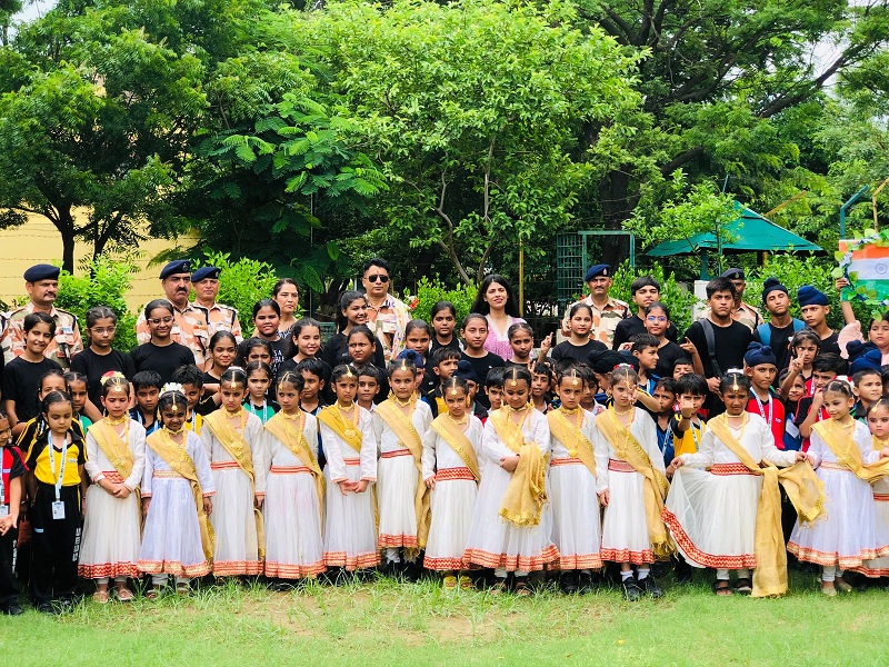 Gems Public School girls tie Rakhi on the wrists of ITBP officials