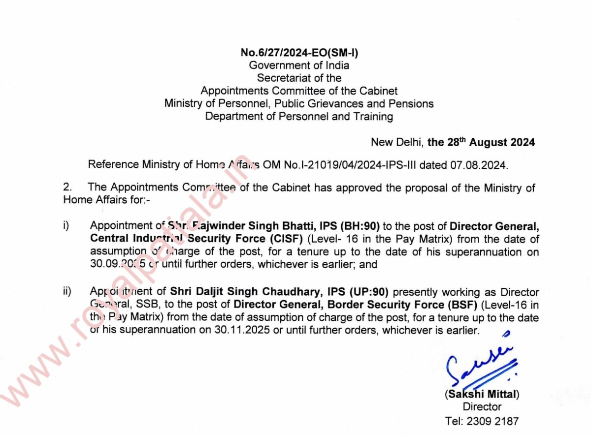 IPS officer with Punjab roots appointed as DG of elite CISF; BSF too gets new DG