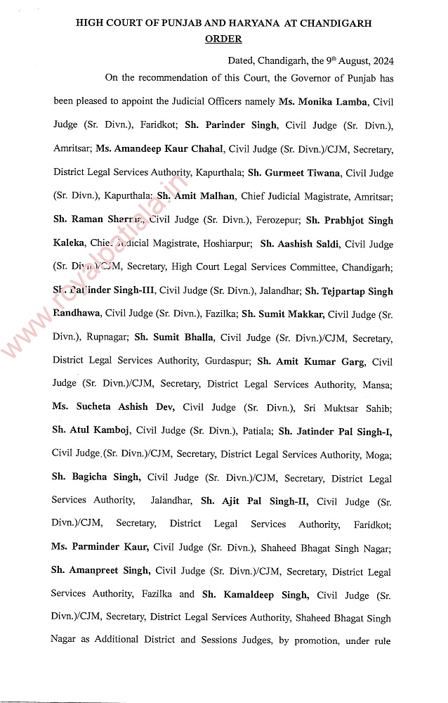 Judicial Transfers: 24 Addl D&SJ transferred in Punjab