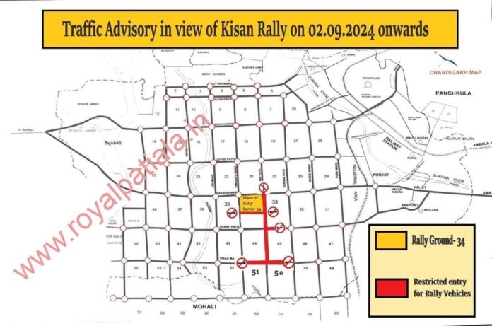 Chandigarh Police issues traffic diversion route due to today’s Kisan rally in city beautiful