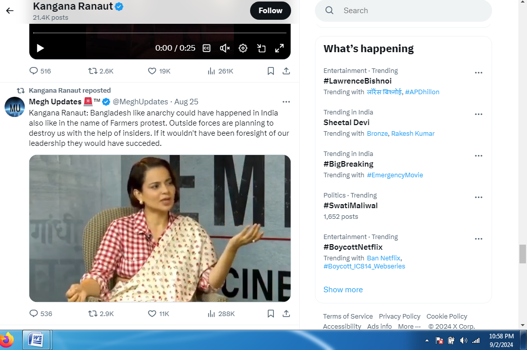 Kangana’s Terror ? BJPs firebrand leaders playing passing the parcel game on her controversial intact tweet