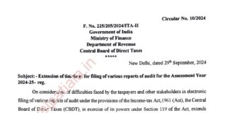 CBDT extends date for filing of various reports of audit for the Assessment Year 2024-25