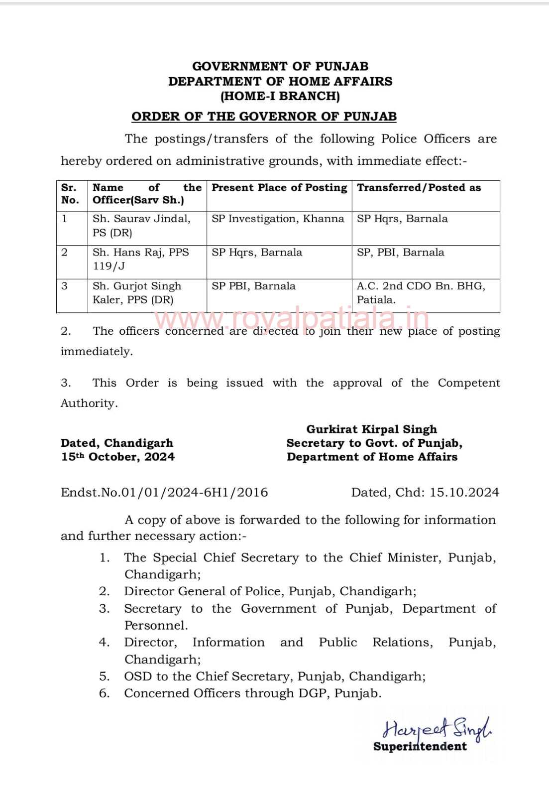 Punjab Police Transfers: 3 SPs transferred in Punjab